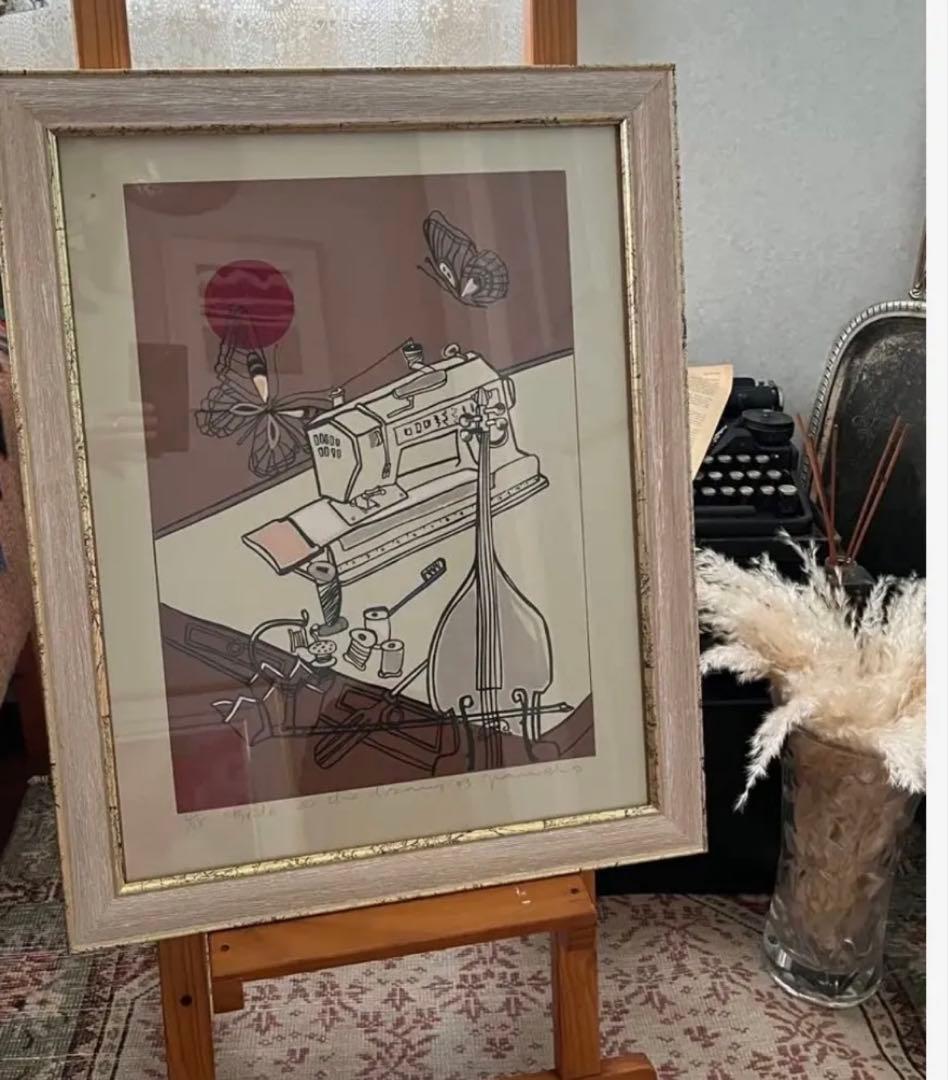 シルクスクリーン　限定版　サイン、ED有　額入り　ジニー・キム　希少　蝶