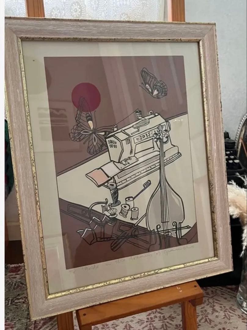 シルクスクリーン　限定版　サイン、ED有　額入り　ジニー・キム　希少　蝶