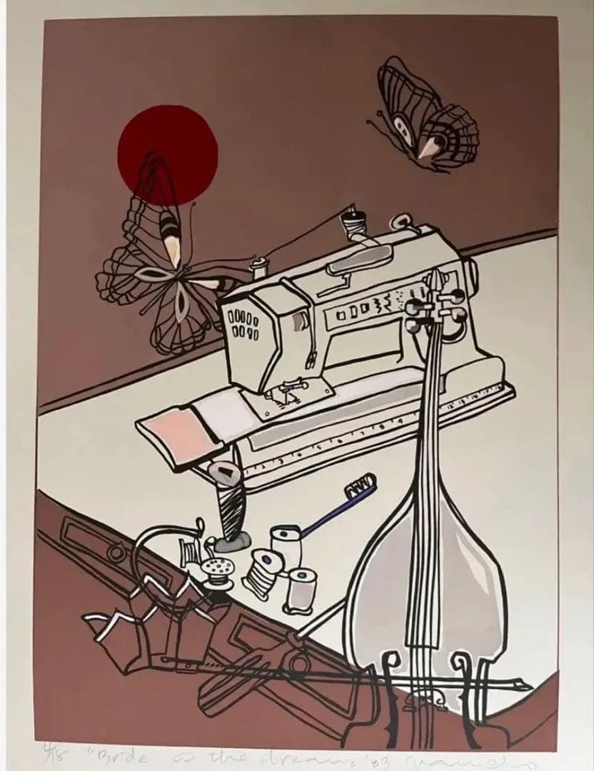 シルクスクリーン　限定版　サイン、ED有　額入り　ジニー・キム　希少　蝶