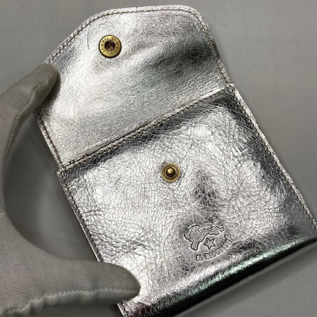 希少未使用 イルビゾンテILBISONTE がま口 折り財布 ロゴ型押しシルバー