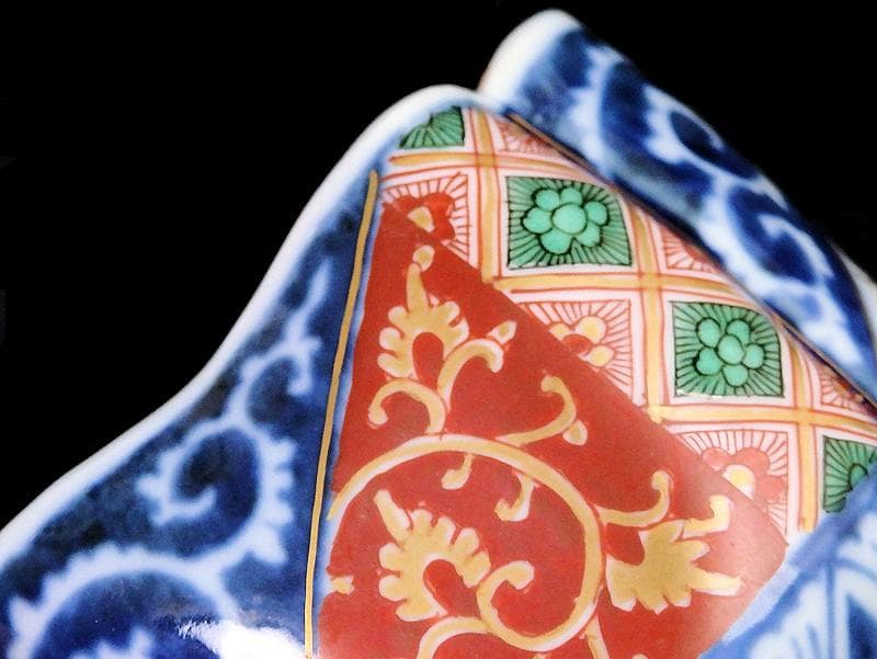 大聖寺伊万里　染錦　逆蛸に松竹梅　金唐草の図　変形向付　N1013AS-fbms