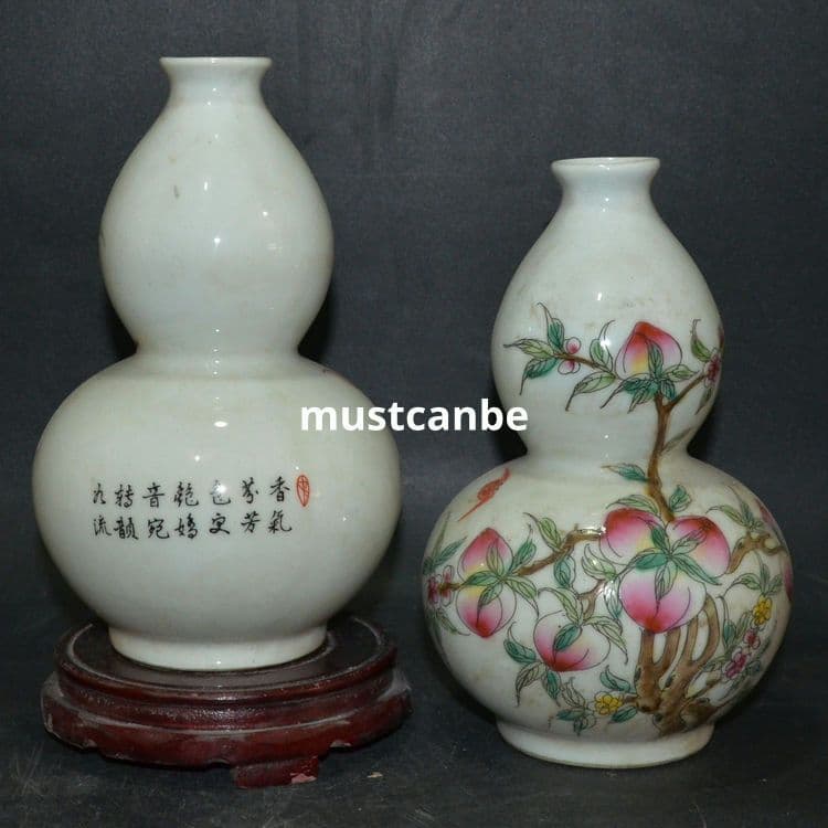 九桃ひょうたん瓶一対 景徳鎮 陶磁器 装飾品 現代工芸品 美術品 置物