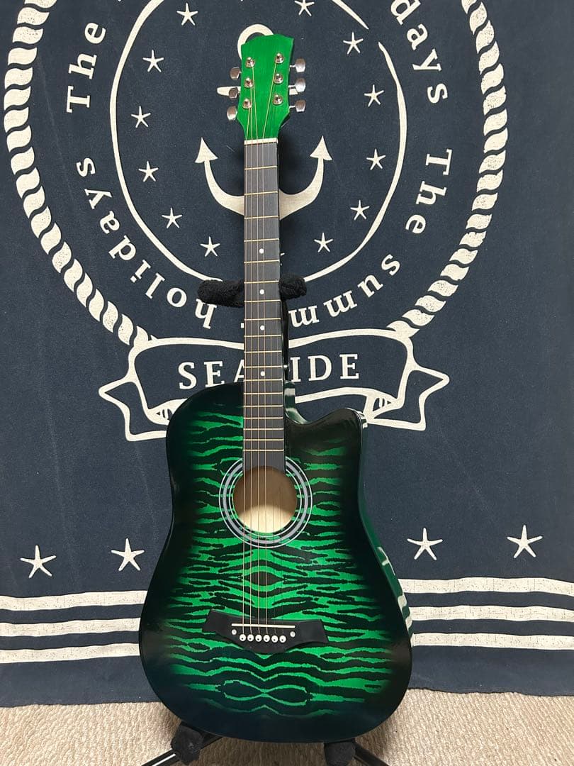 今月末迄　特価‼️新品未使用グリーン　タイガーグラフィック　アコースティックギター