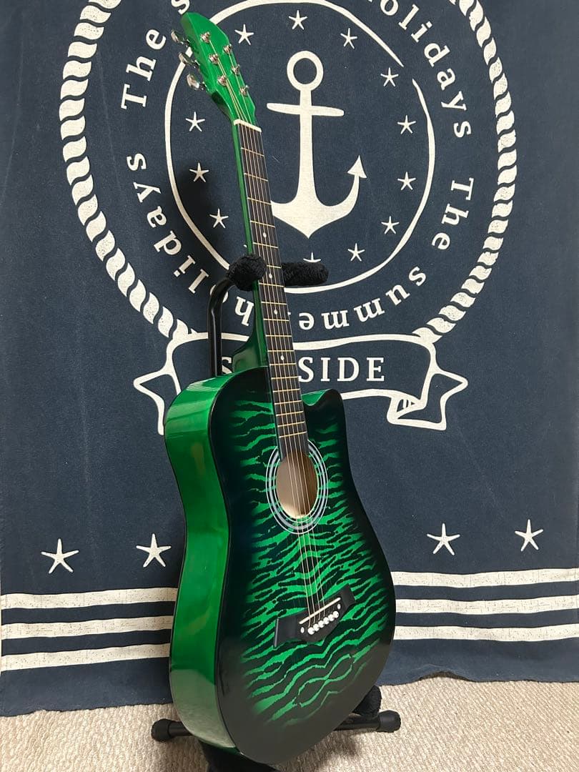 今月末迄　特価‼️新品未使用グリーン　タイガーグラフィック　アコースティックギター