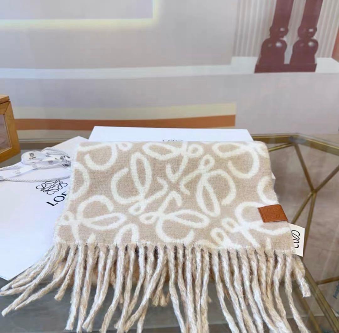 LOEWE ロエベ　180✖️30 ウール×カシミヤマフラー　ベージュ系