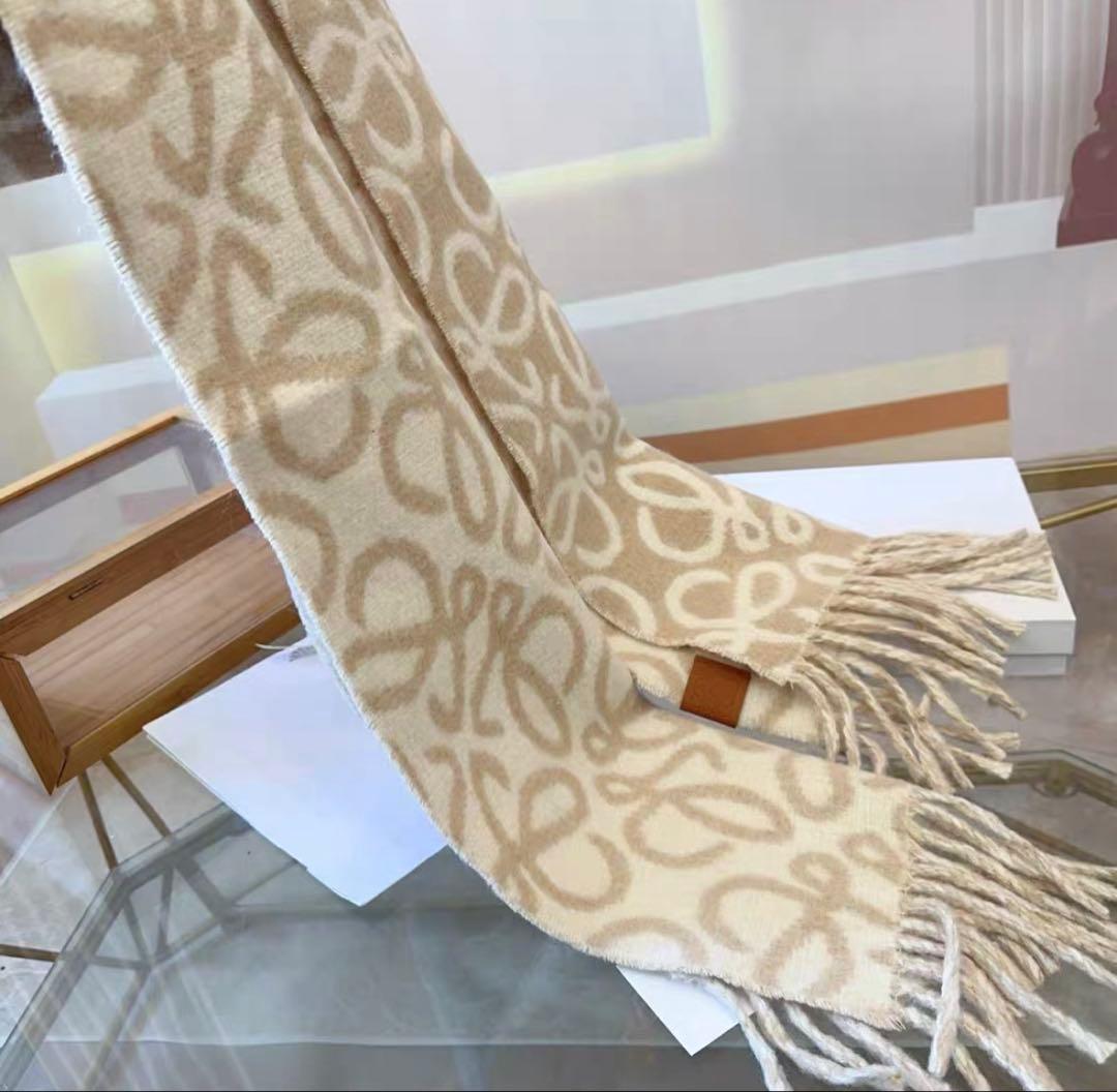 LOEWE ロエベ　180✖️30 ウール×カシミヤマフラー　ベージュ系