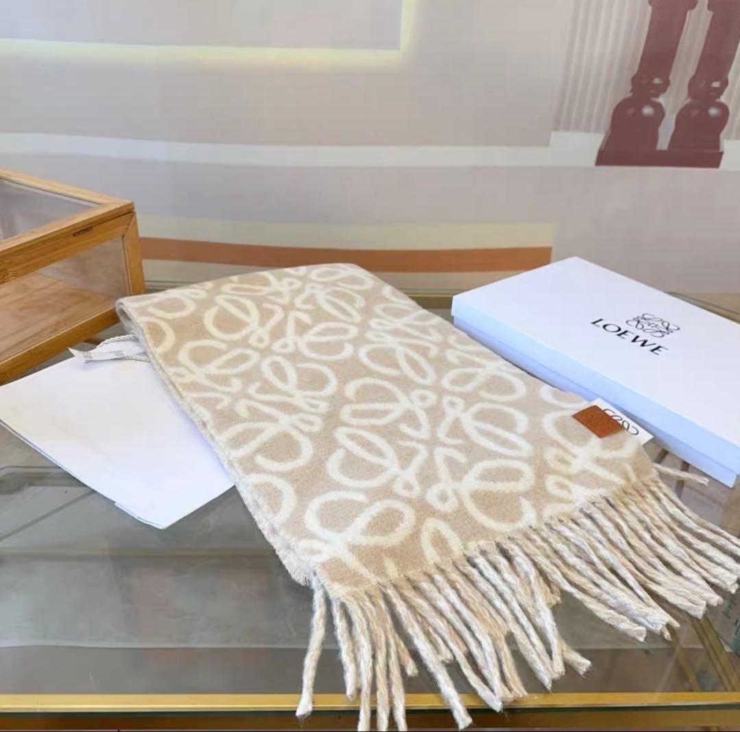 LOEWE ロエベ　180✖️30 ウール×カシミヤマフラー　ベージュ系