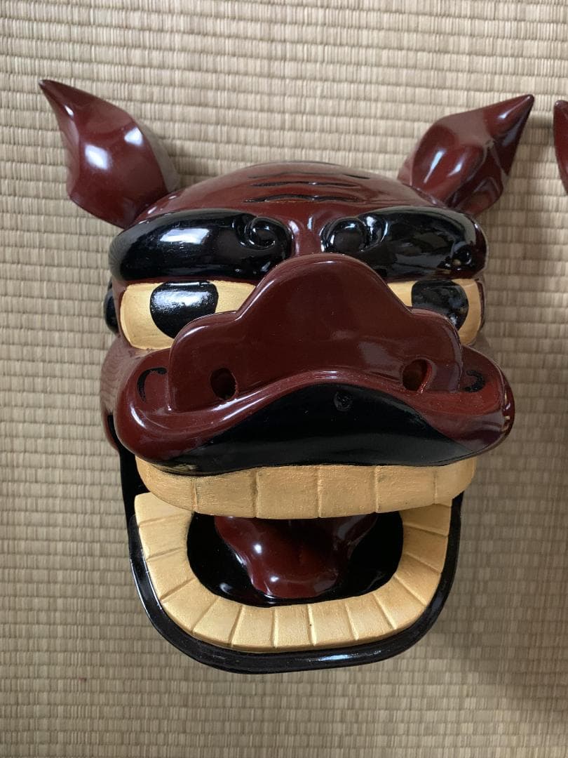 獅子頭　一対　夫婦　雄雌　木製　獅子舞