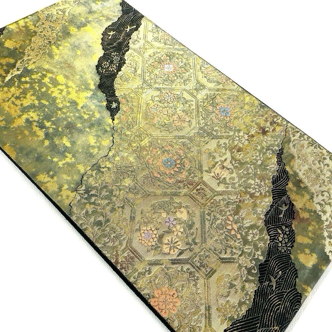 帯4896 ●服部織物謹製 こはく錦 手工芸 高級 正絹 六通 袋帯