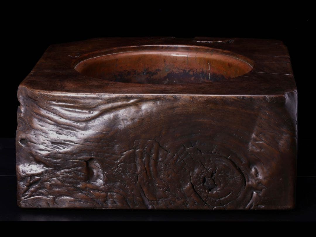 時代物 天然木 刳貫 火鉢 瓶掛 特大 幅62㎝ 銘木 木製火鉢 囲炉裏 茶道具