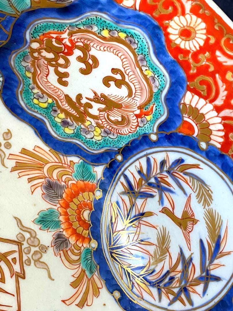 時代物骨董　古伊万里　豪華絢爛染錦金襴手・色絵大鉢　鳳凰飛翔図　飾り鉢　幕末明治