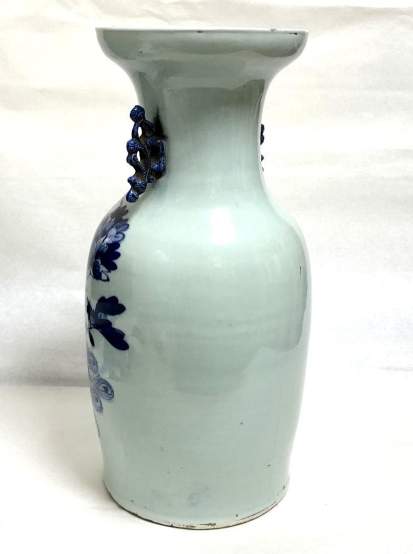 清時代中期 古染付 牡丹花鳥紋様 磁器大花瓶 呉須 入手困難 WWTT202