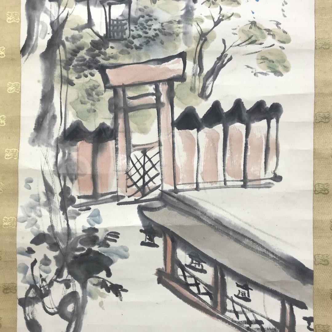 真作/富田渓仙/春日若宮神社図/鹿之図/山水図/掛軸/名家伝来AH-553