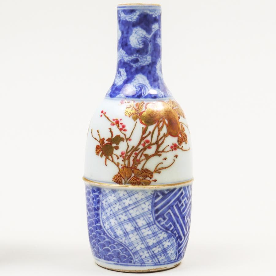 錦手捻祥瑞徳利 一対 酒器 酒注 花生け 収納箱