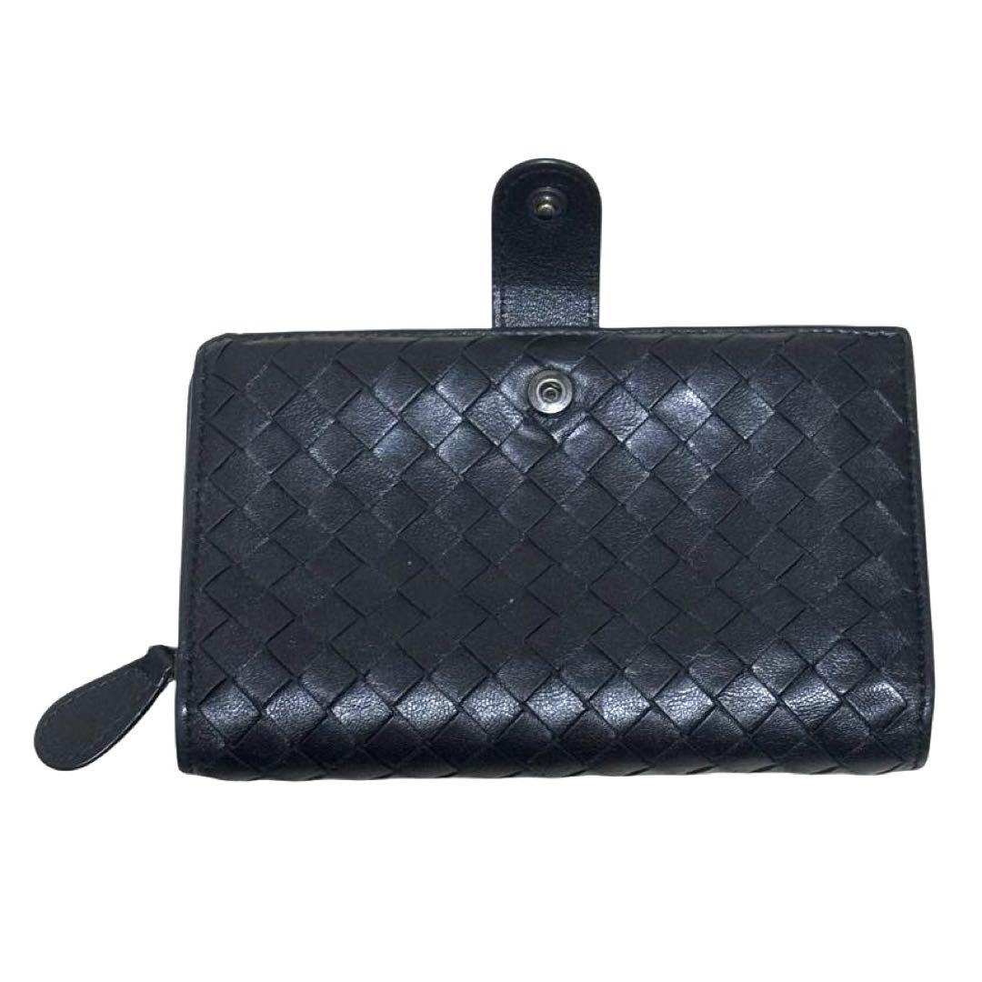 人気　ボッテガヴェネタ　折り財布　ブラック　イントレチャート　ラウンドファスナー