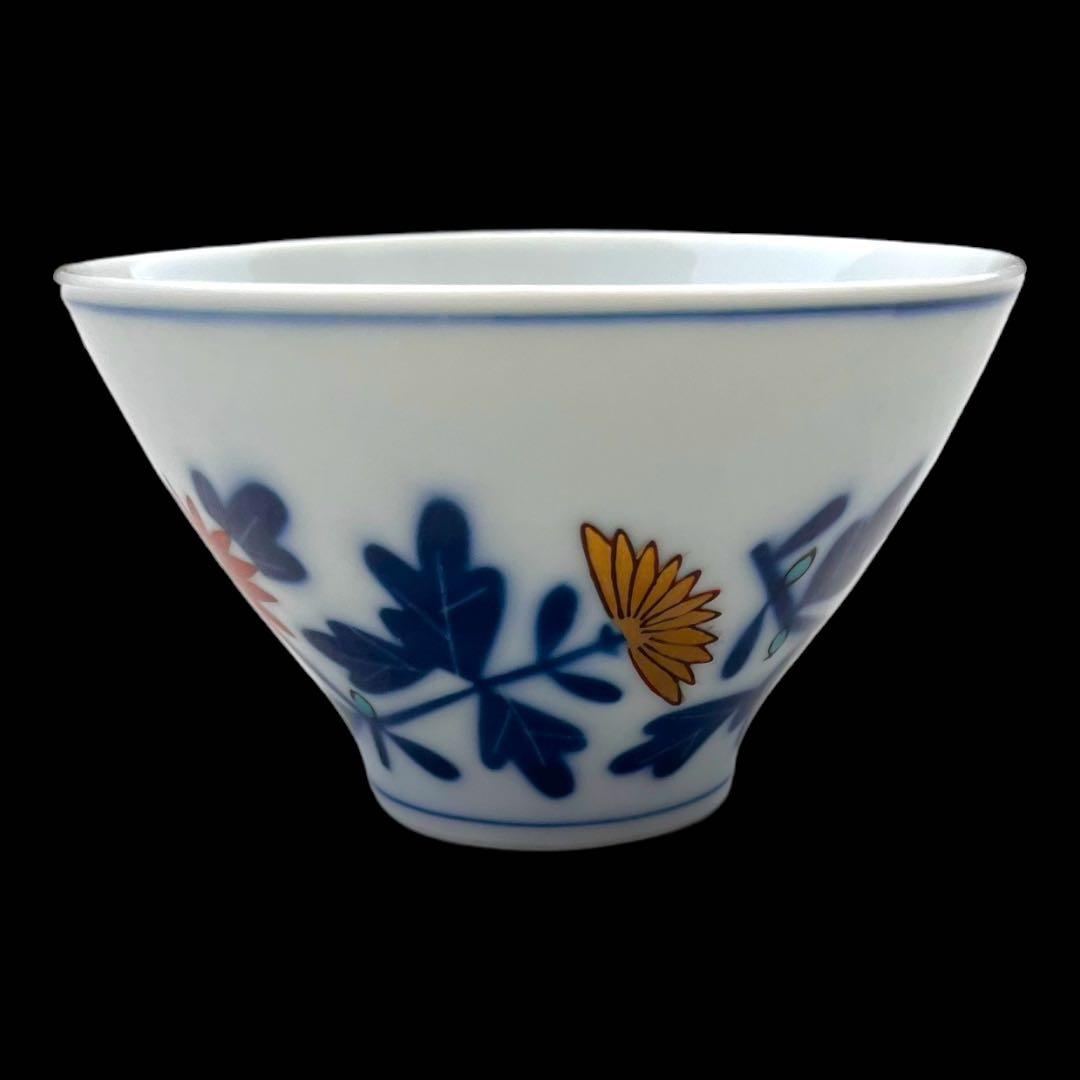 江後期～明治時代 豊楽燒 染付 金彩 菊花絵文　湯呑み5点　茶器　手書き　尾張