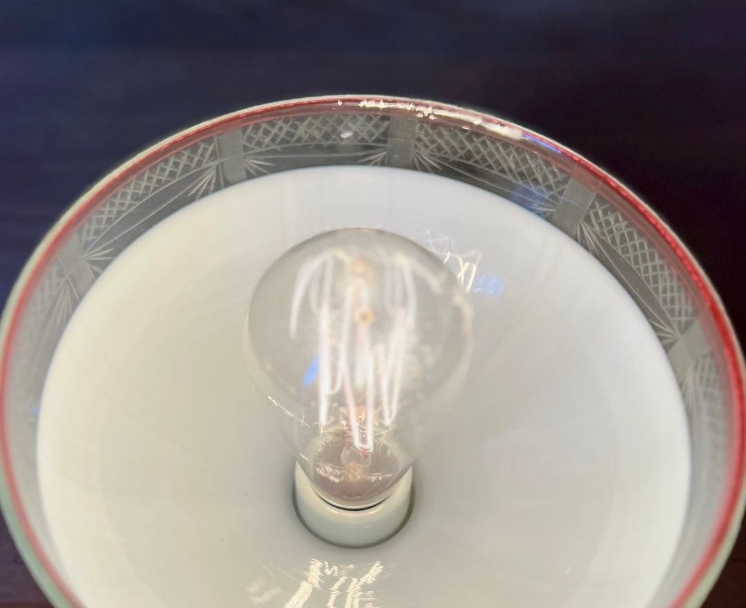 大正ロマン　切子縁赤電笠　和ガラス　灯り　照明　アンティーク　古道具