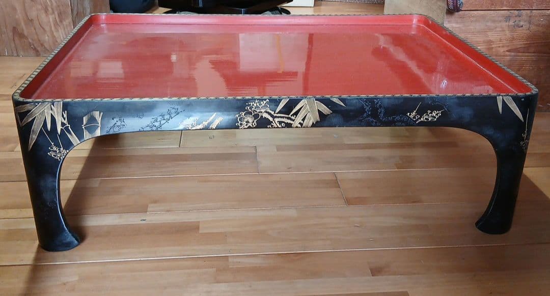 竹装飾 赤漆器 膳