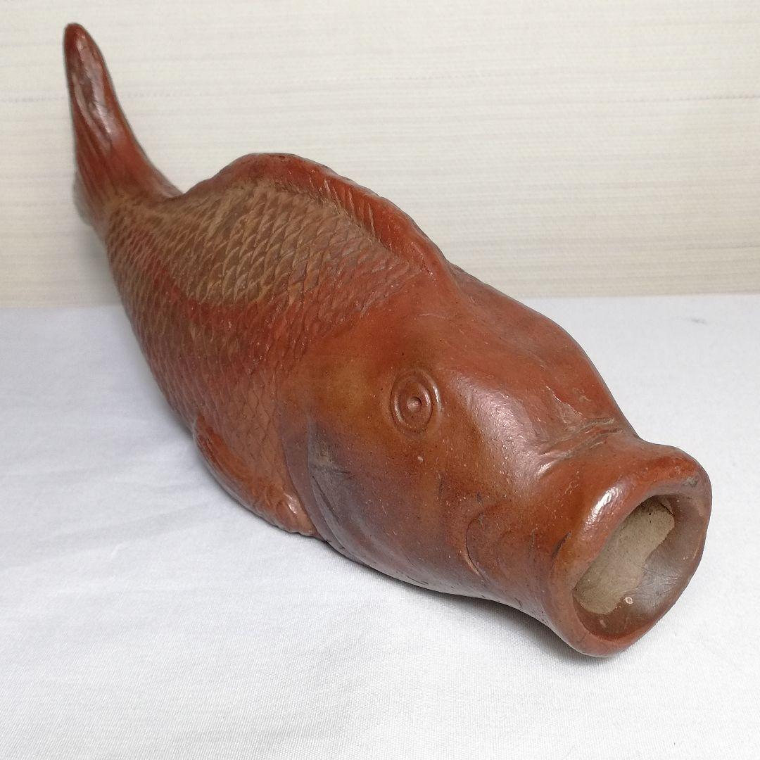 明治時代 備前焼 魚掛け花入 細工物 オブジェ 陶彫 緋襷 花器 工芸品 花瓶