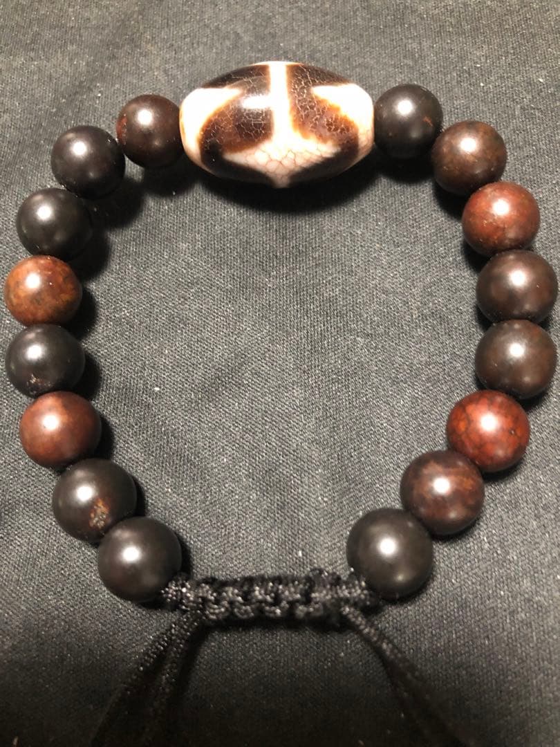 西蔵天珠‼️西蔵老礦龍紋米粒型双虎牙天珠老玉珠ブレスレット（念珠）