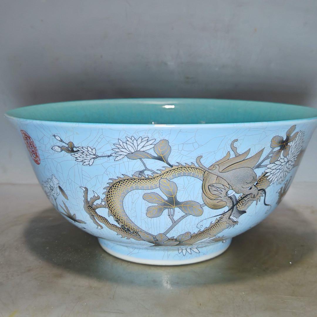 旧家蔵出　時代物　置物　清国時代　龍碗　青花瓷 お皿