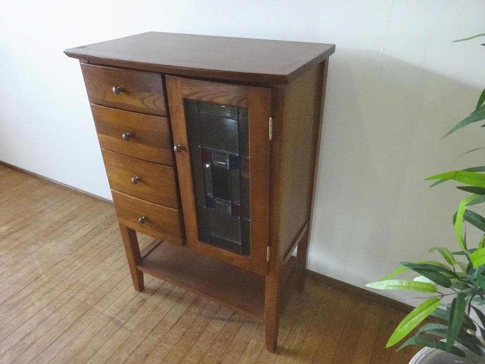 曙工芸　オーロラ3022　キャビネット　電話台　サイドボード　ステンドグラス