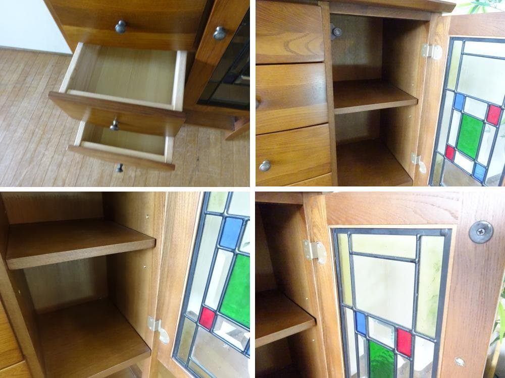 曙工芸　オーロラ3022　キャビネット　電話台　サイドボード　ステンドグラス