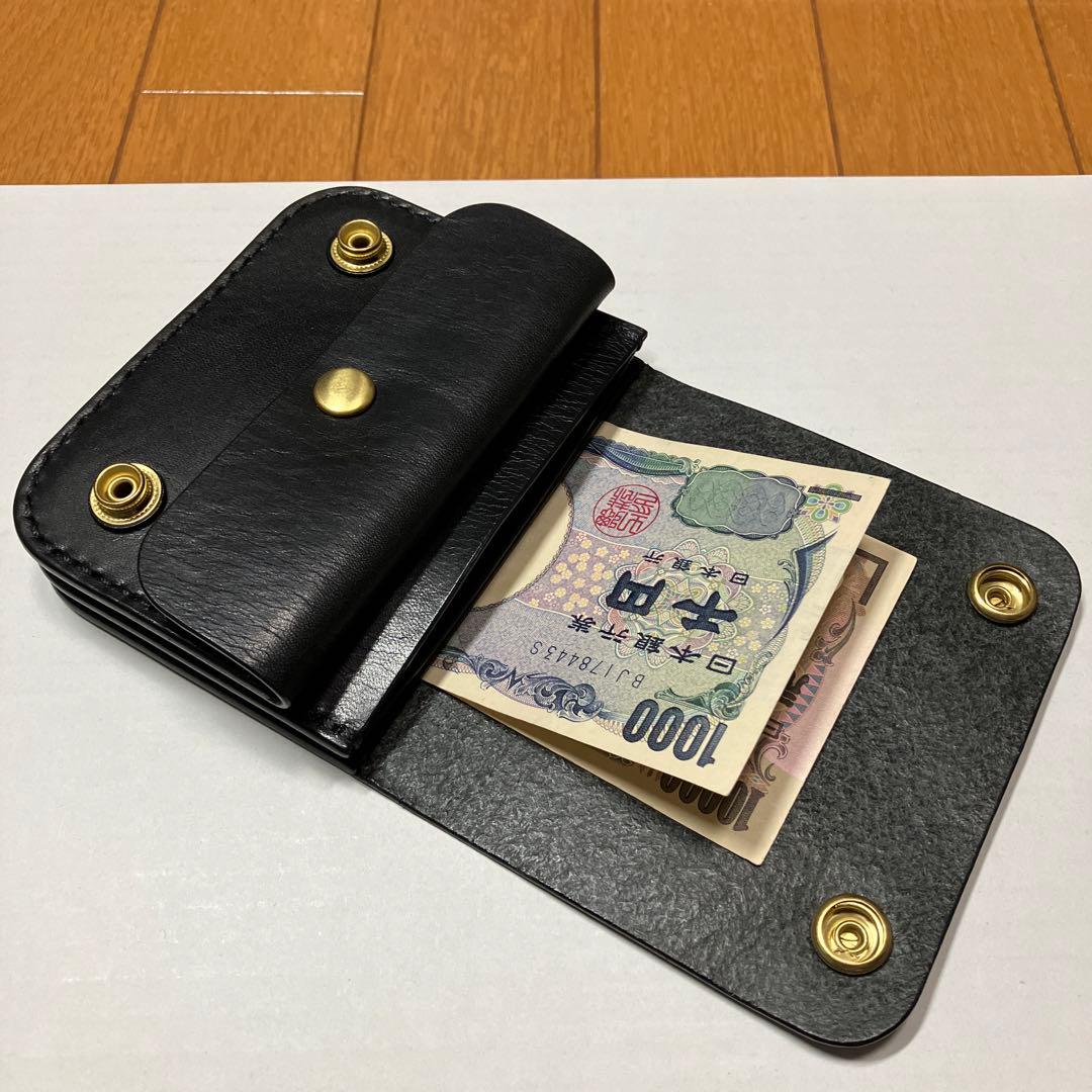 [ハンドメイド]ミニトラッカーウォレット栃木サドルオイルレザー小銭入れホック付き