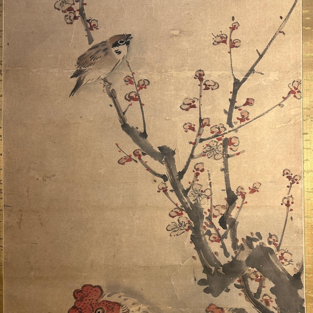 金子金陵 鶏図 掛軸 模写 Q-446