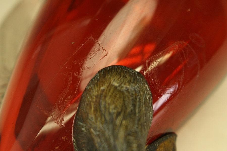 16世紀 フランス 赤ガラス 鷲 酒瓶高23.5cmアンティーク (RC975)