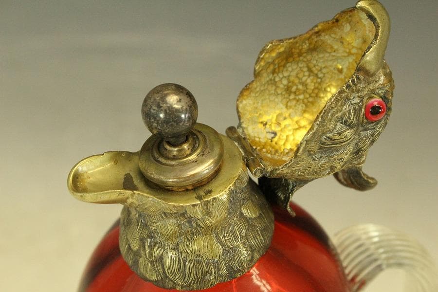 16世紀 フランス 赤ガラス 鷲 酒瓶高23.5cmアンティーク (RC975)