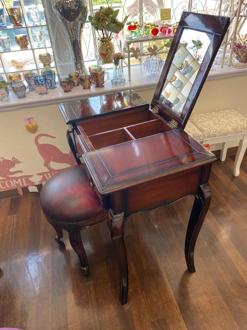 ミラーを閉じるとデスクになる 高級 ドレッサーデスク スリムドレッサー デスク