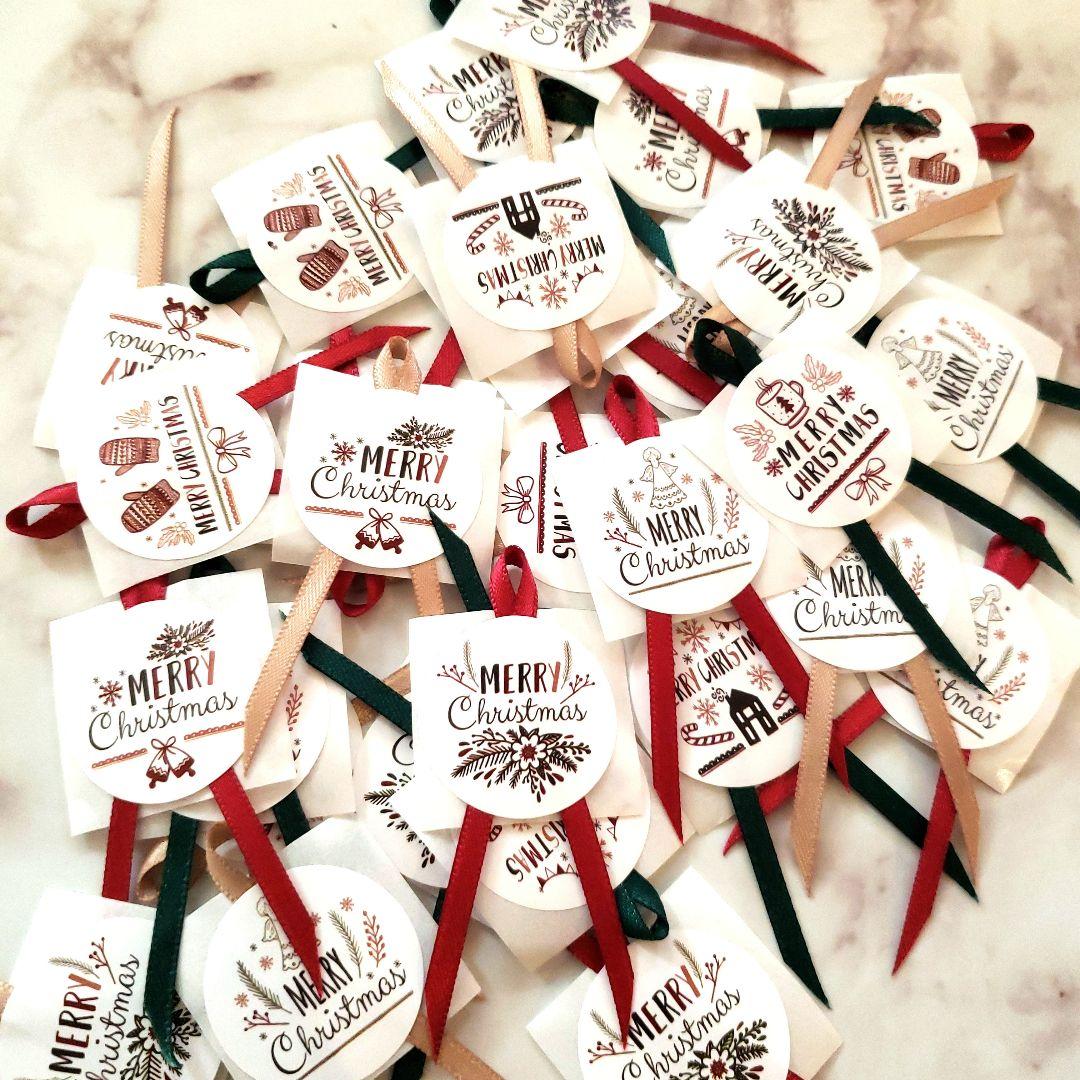 No.119　リボン付きサンキューシール　クリスマス　リボンシール　ギフトシール