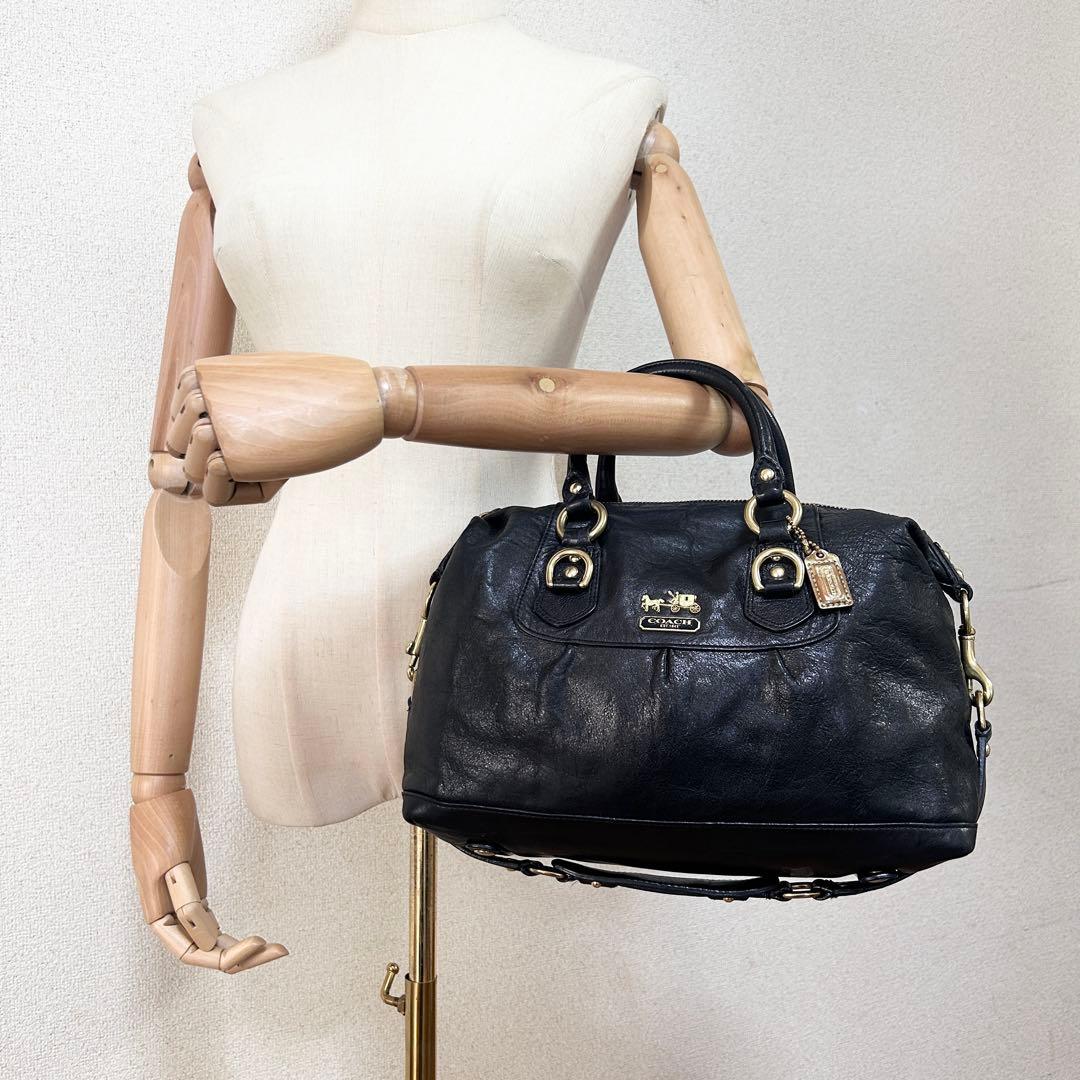 A978 美品 コーチ シボ革 レザー 2way ハンド ワンショル 黒 金具G