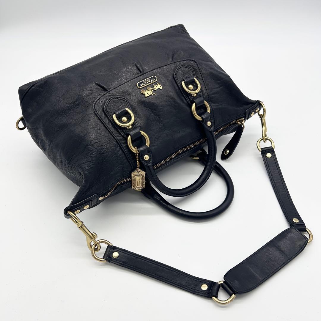 A978 美品 コーチ シボ革 レザー 2way ハンド ワンショル 黒 金具G