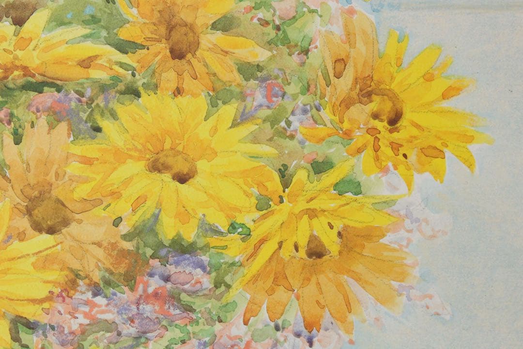 No4713額装　印刷　F.NERi 水彩画　花　花瓶　静物画　絵画　送料無料