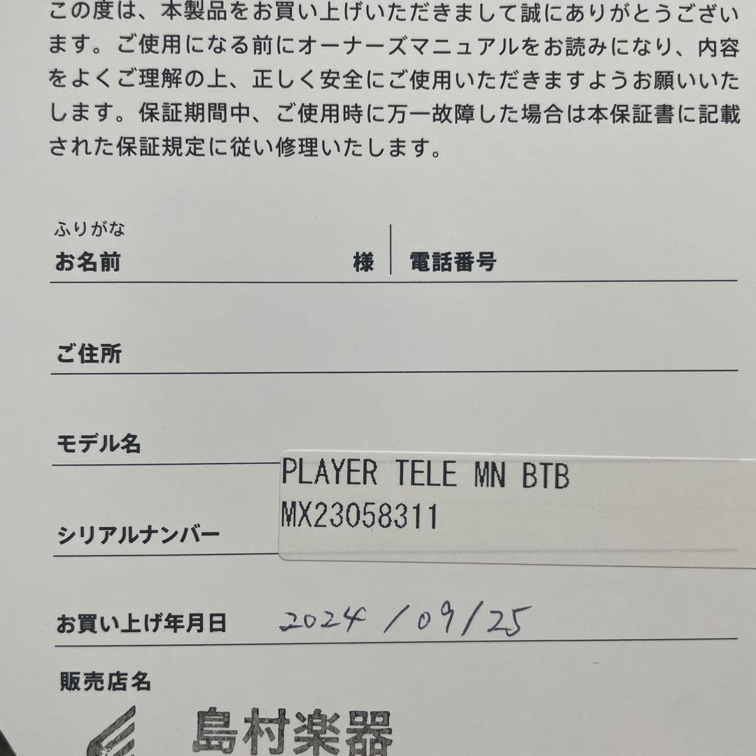 ギター fender PLAYER TELE MN BTB