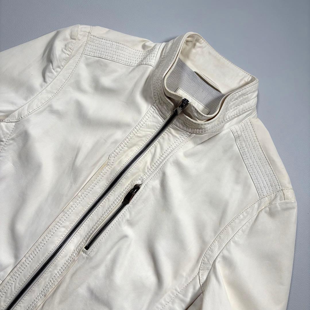 XXL相当 ヒューゴボス ラムレザー ライダースジャケット レザージャケット 白