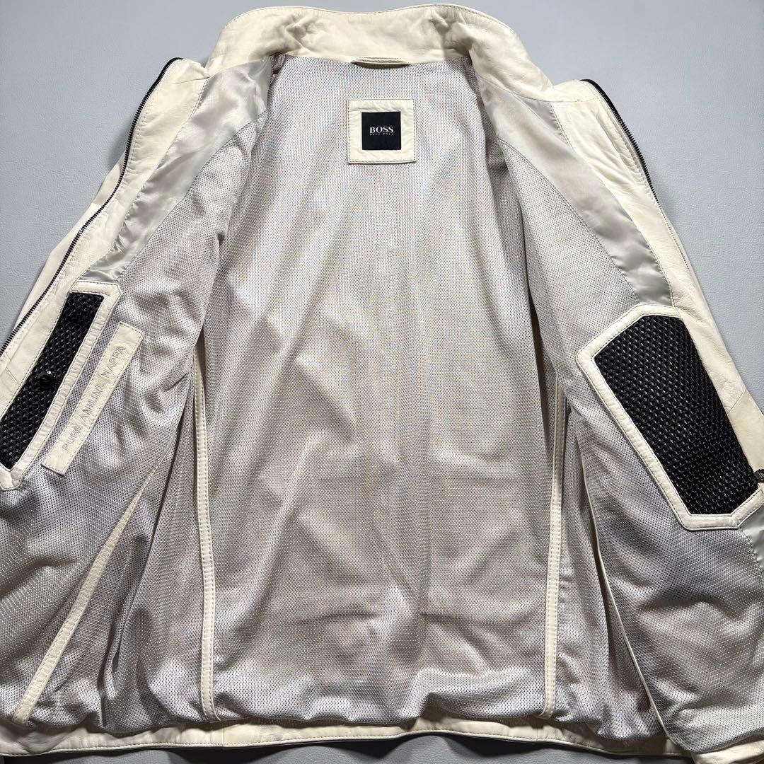 XXL相当 ヒューゴボス ラムレザー ライダースジャケット レザージャケット 白