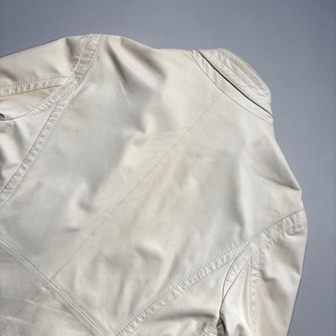 XXL相当 ヒューゴボス ラムレザー ライダースジャケット レザージャケット 白