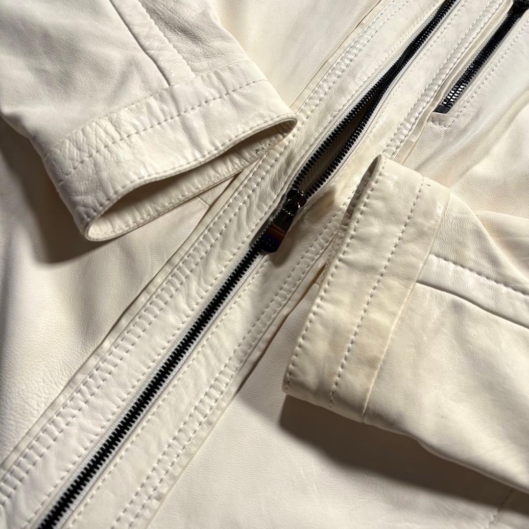 XXL相当 ヒューゴボス ラムレザー ライダースジャケット レザージャケット 白