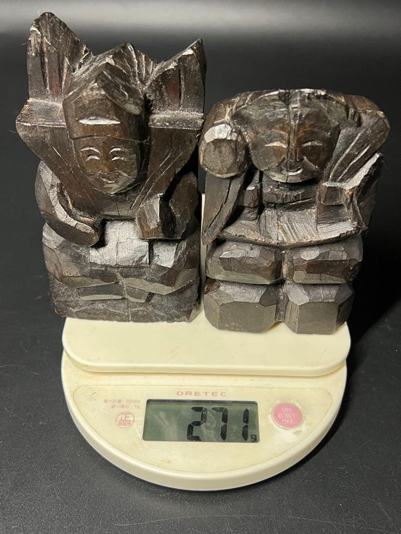 時代物 木彫 恵比寿大黒 一対｜縁起物 商売繁盛 福神 置物◎古道具庵々