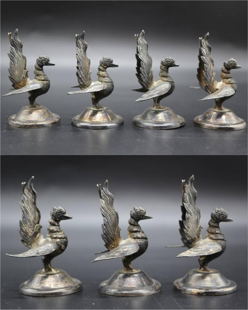 カードスタンド アンティーク 鳥 シルバー 7個セット カードクリップ 銀製