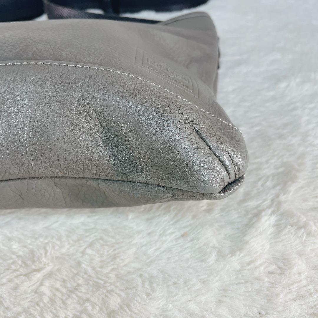 【美品】 PORTER ポーター ショルダーバッグ レザー グレー