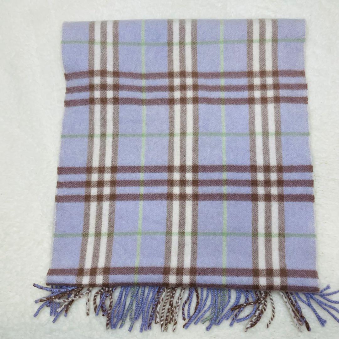BURBERRY バーバリーロンドン カシミヤ マフラー チェック パープル