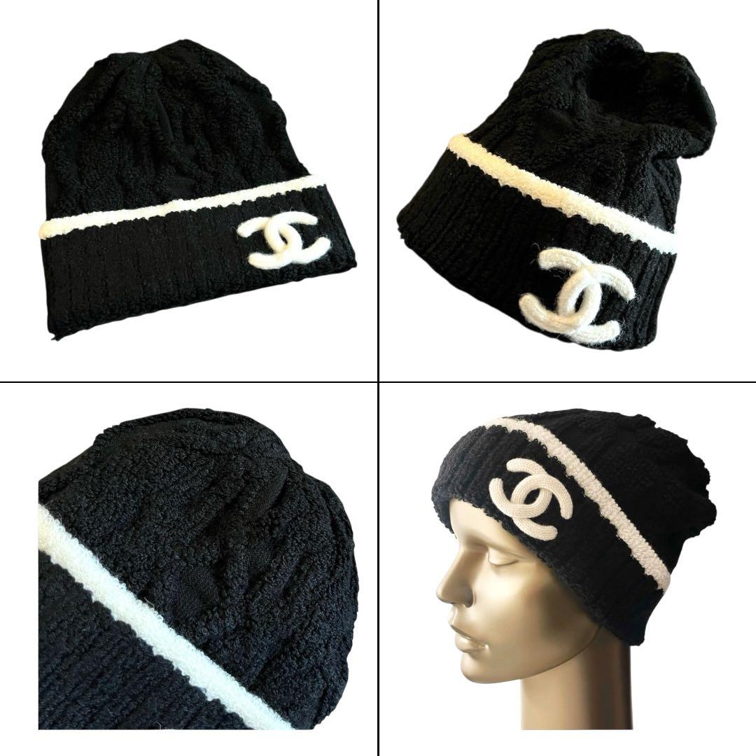 【新品未使用】 CHANEL ニット帽 ブラック 黒 リブ編み FREEサイズ