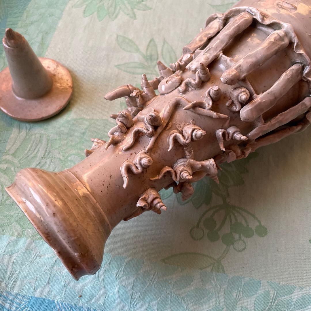 日月壺　蓋付き 白磁　発掘品　中国古阮 陶器の花瓶と鳥型