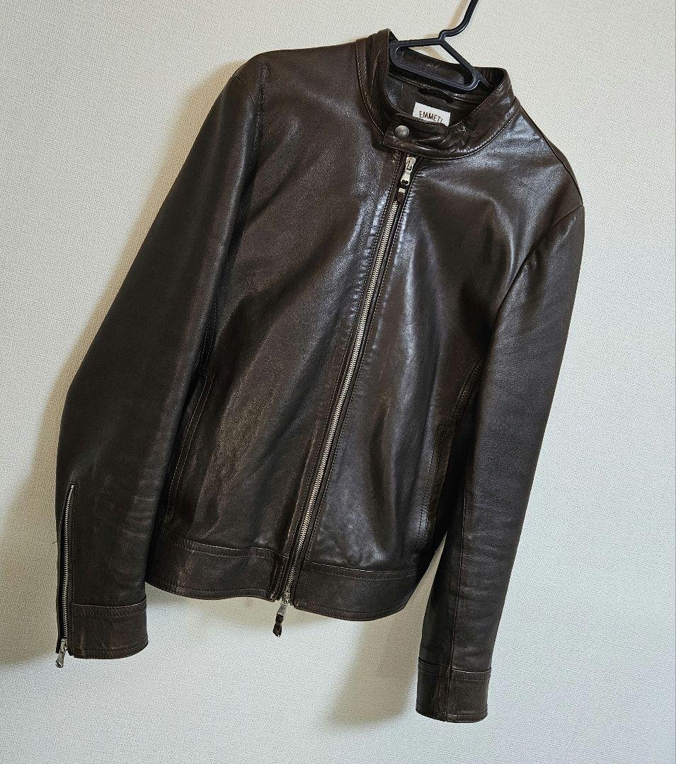 【サイズ44】EMMETI JURI ブラウンレザーシングルライダースジャケット