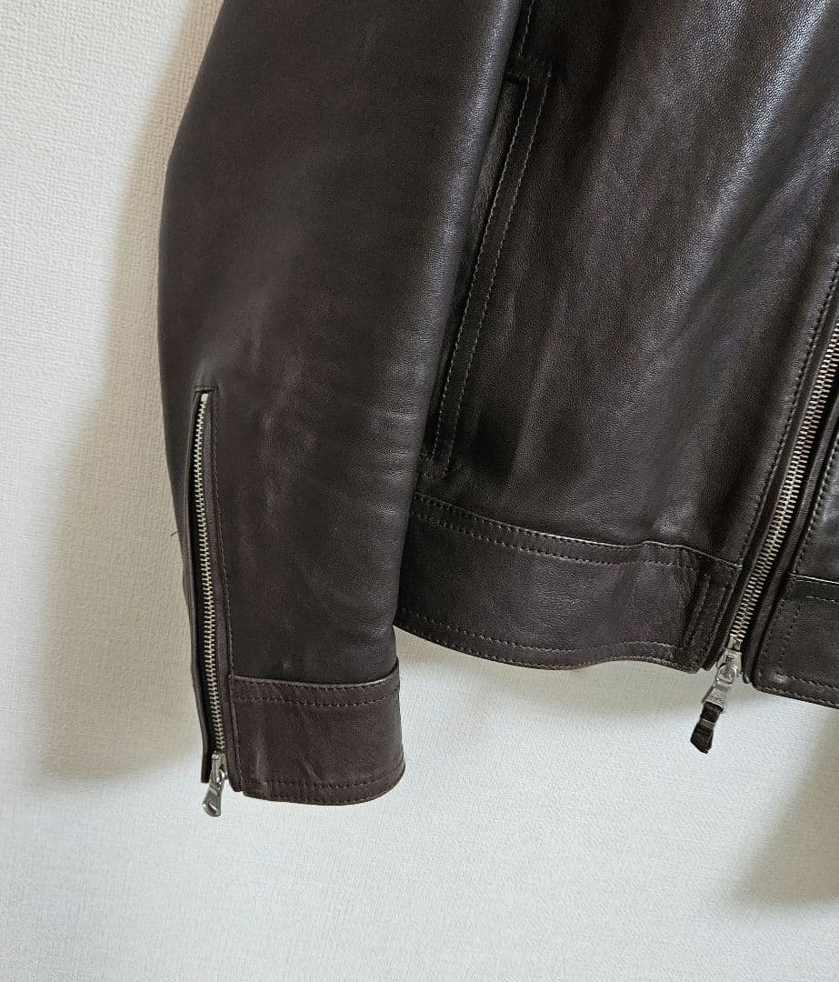 【サイズ44】EMMETI JURI ブラウンレザーシングルライダースジャケット