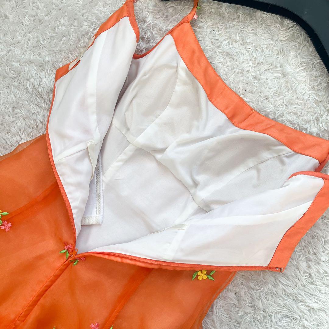 AIMER カラードレス カクテル 刺繍 花柄 フラワー　チュール オレンジ 9